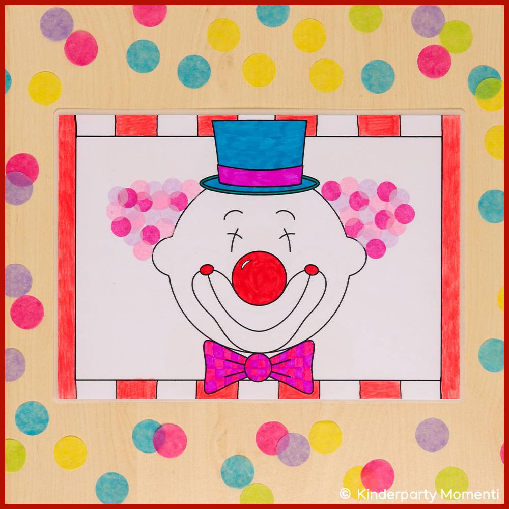 Drei Clown Ausmalbilder zum Basteln von Tischsets für fröhliche Kinderpartys Bild 3