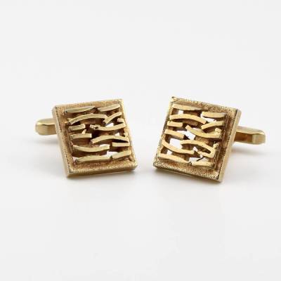 Quadrat Förmige Manschettenknöpfe in Goldfarbe mit Wellen Muster Vintage aus den 60er Jahre