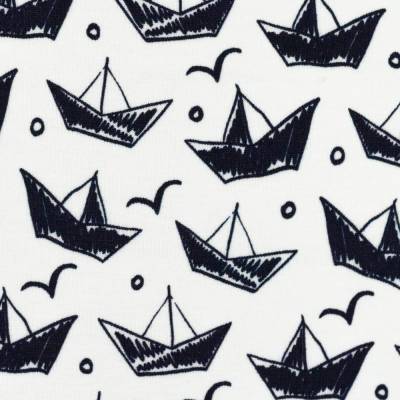 Baumwolljersey Theo von swafing Meterware Jersey Segelboote nachtblau weiß