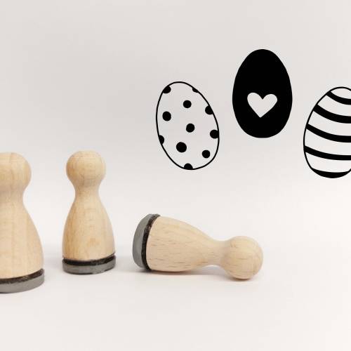 Ministempelset Ostereier gezeichnet | 3 Stempel mit 12mm Durchmesser | Holzstempel Frühling / Ostern