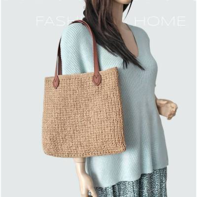 Raffia, Tasche, beige, Umhängetasche, Basttasche,  gehäkelt 