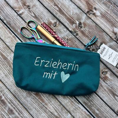 Erzieherin mit Herz Federmäppchen petrol als Abschiedsgeschenk