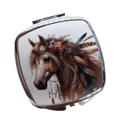 Taschenspiegel bedruckt mit Boho - Pferd