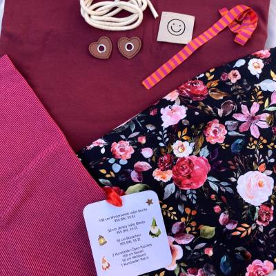 Nähpaket, Stoffpaket, Wintersweat weinrot, Baumwolljersey, Bündchen, Zubehör