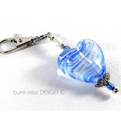 Taschenbaumler Schlüsselanhänger Herz Glas blau – Handgemacht von BuntMixxDESIGN