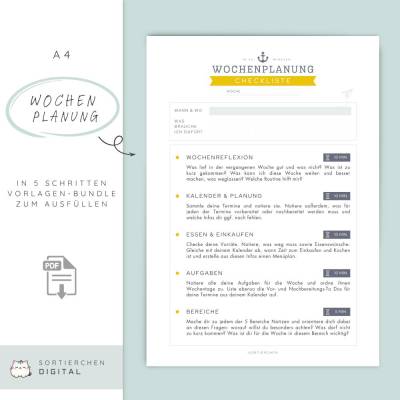 Woche vorbereiten in 45 Minuten | Checkliste Wochenplanung mit Reflexion, Aufgaben & Lebensbereichen | PDF