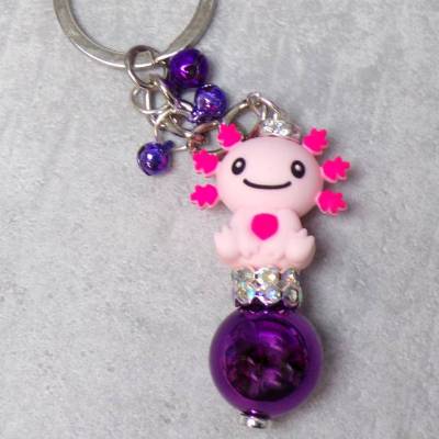 Schlüsselanhänger 3D Axolotl mit Glöckchen – personalisierbarer Glücksbringer & Geschenk