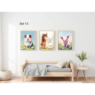 Bauernhof Poster Set Nr. 13/33 | 3er Set von DOPIXIO |  Tiere Kinderzimmer Deko | Digitaler Download 30x40