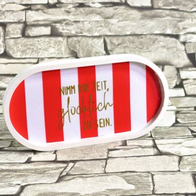 Deko-Tablett Rot-Weiß – Keracraft Schmuckschale Unikat „Glücklich sein“ & passender Schleifen-Kerzenständer (1195417)