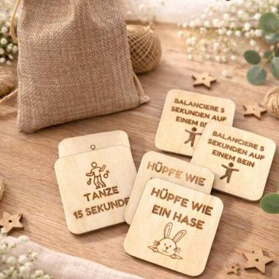 Holz Memory mit Aufgaben – Bewegungs-Memory Lernspiel ab 6 Jahren – Montessori Geschenk – 10 Paare – Nachhaltig