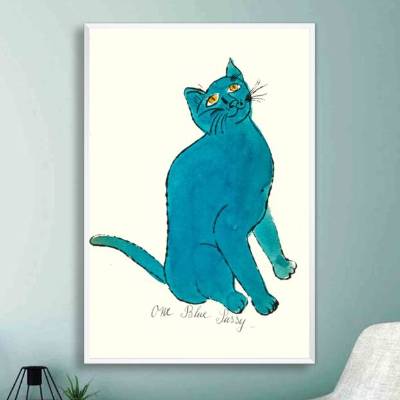 Blaue Katze nach Andy Warhols Lithographien Kunst Druck für Katzenliebhaber Poster oder Leinwand