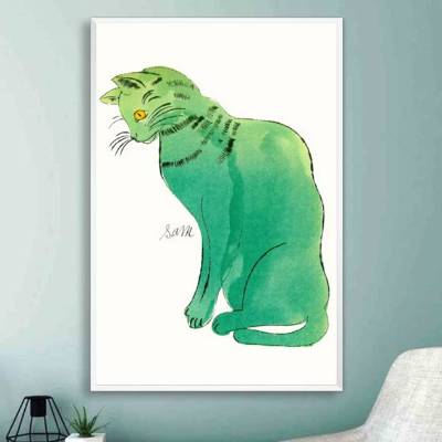 Katze Sam in Grün nach Andy Warhols Lithographien Kunst Druck für Katzenliebhaber Poster oder Leinwand