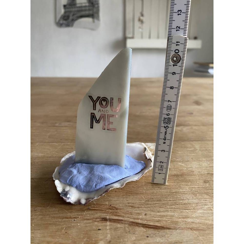 Muschelschiff You & me, Geschenk für Verliebte, Segelboot mit Spruch, kleines Mitbringsel Bild 6