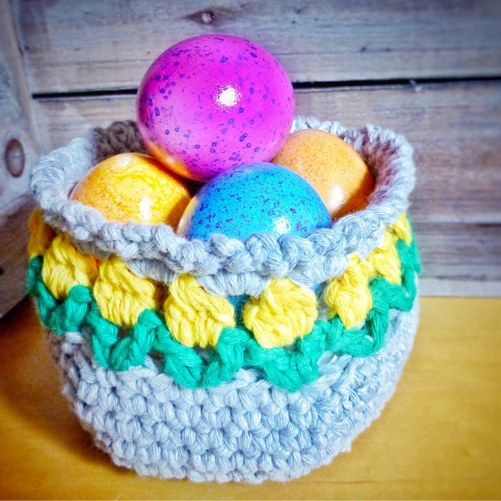 Kleines Tulpenkörbchen - kostenlose Häkelanleitung für ein kleines Körbchen zum bepflanzen /als Geschenkkörbchen Bild 8
