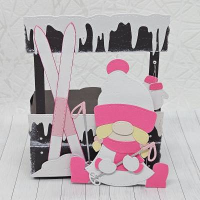 Geschenkbox Ski-Wichteline | Handgefertigt | Box für Geldgeschenke & Gutscheine | Abnehmbarer Anhänger | Winter-Deko