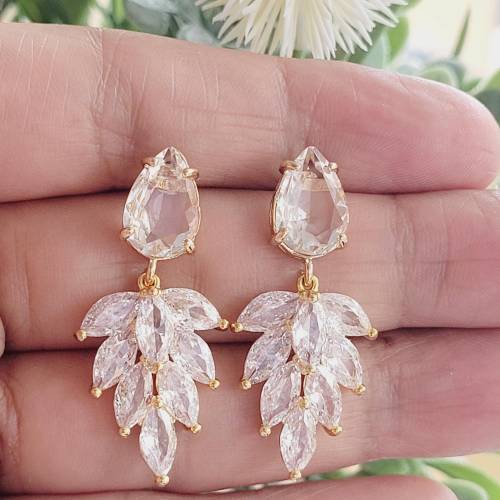 Braut Ohrringe 18K Hochzeitschmuck Gold mit Zirkonia,Vergoldete Ohrstecker