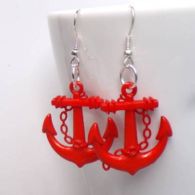 Rote Anker Ohrhänger – Maritime Statement-Ohrringe mit 925 Silber oder versilberten Haken