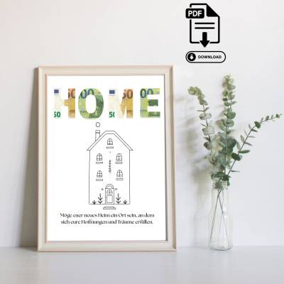 Geldgeschenk Einzugsgeschenk Wohnung oder Haus - Geldgeschenk zum Ausdrucken – Sofort PDF Download - Geld verschenken - 