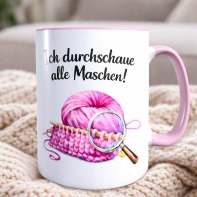 Stricken Tasse Spruch lustig - Maschen durchschauen - Geschenk Stricken Handarbeit Häkeln Hobby Spaß Tasse