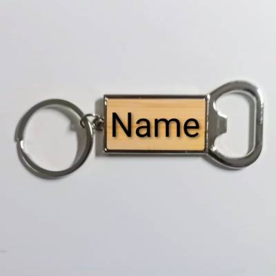 Schlüsselanhänger "Flaschenöffner" aus Holz und Metall mit pers. Gravur