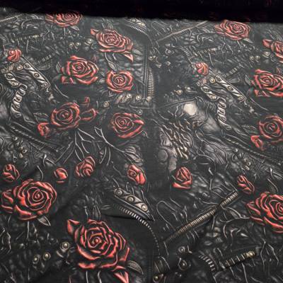 French-Terry Rosen schwarz 50x180cm – Öko-Tex Sommersweat, Digitaldruck Meterware