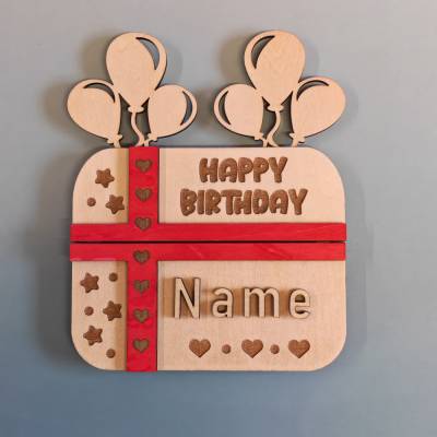 Personalisierte Geldscheinverpackung aus Holz – Gutscheinverpackung mit Gravur & Schleife zum Geburtstag