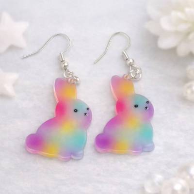 Bunte Hasen Ohrhänger aus Acryl und 925 Silber – Laser Cut Ohrringe