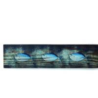Schlüsselbrett aus geflammtem Weinkistenholz – 3 blaue Fische