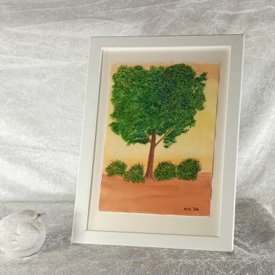 Baum im goldenen Licht  – 17 x 24 cm handgemalt, signiert, Gouache, Unikat
