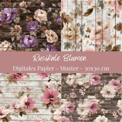 Rustikale Blumen im Shabby Chic Style Packet, Digitales Papier, 18 Designs, 30x30 cm, 300 dpi