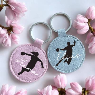 Personalisierter Handball Schlüsselanhänger aus Kunstleder | Geschenk für Handballer & Handballerin | Sport Schlüsselanh