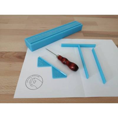 Buchbinder Set  DIN A5 - Vorstichschablone, Eckschneider, T-Spacer, Abstandhalter und Ahle