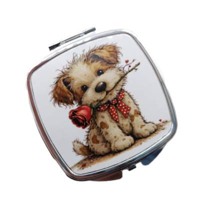 Taschenspiegel bedruckt Hund mit Rose