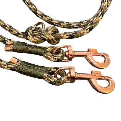 Hundeleine 10 mm, verstellbar, Tauleine, flecktarn, Karabiner rosegold, , 2 Ringe, Länge ca. 2 m