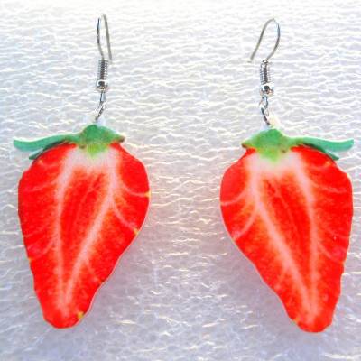 Erdbeer Ohrhänger – Obst Ohrschmuck beidseitig, Acryl,