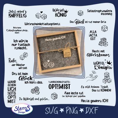Würfel-Sprüche Plotterdatei SVG DXF PNG – Humorvolle Sprüche für Würfelbrett & Spiele-Deko, DIY Digitaler Download
