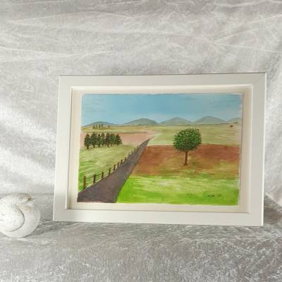 "Weite Landschaft" - Gouache-Original auf hochwertigem Aquarellpapier, 26 x 18 cm, handgemalt