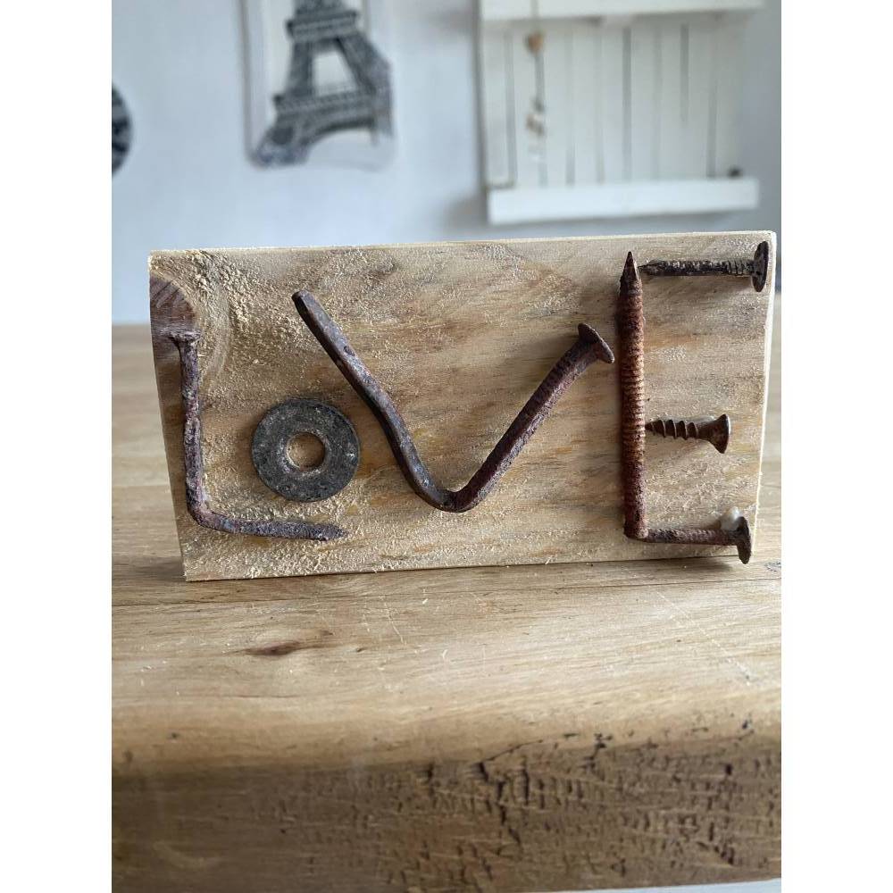 Love kleines Holzschild mit Botschaft, Upcycling, Spruchschild, kleines Geschenk Bild 2