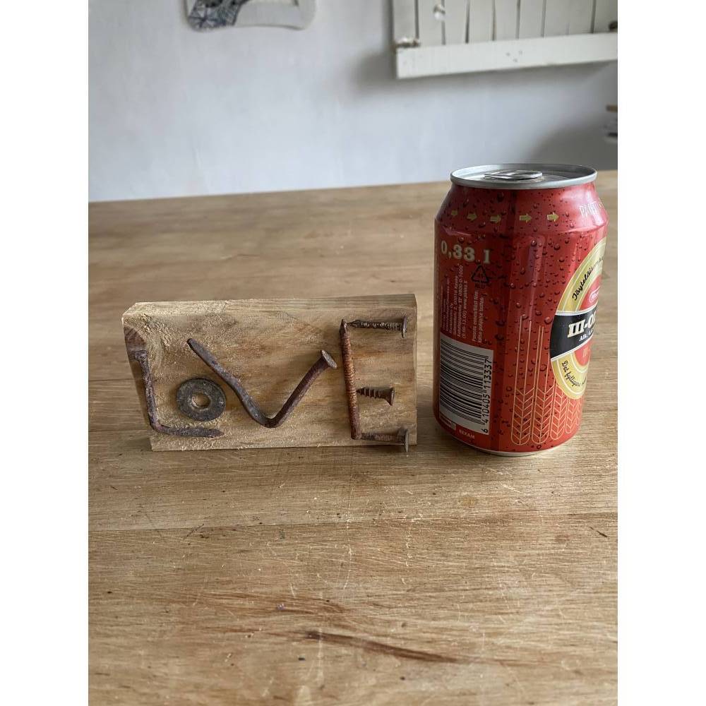 Love kleines Holzschild mit Botschaft, Upcycling, Spruchschild, kleines Geschenk Bild 3