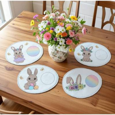 Stickdatei Osterhase Mug Rug Untersetzer ab 16x26 Rahmen – In the Hoop Set 2637 für kreative Stickprojekte