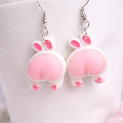 Kawaii Hasenpopo Ohrringe aus Polymer Clay – Süßer Hase Schmuck mit 925 Silber oder versilbert