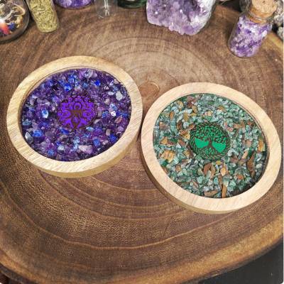 Mangoholzuntersetzer Edelsteininlay Amethyst Aventurin Lapislazuli Tigerauge