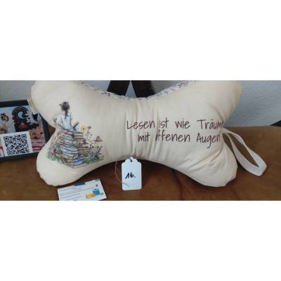 Nr.16 Lesen mit Band  Leseknochen Nackenrolle Buchstütze Keilkissen handgemacht – personalisierbar, 100% B