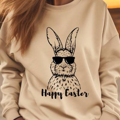 Osterhasen Sweatshirt mit Lineart-Motiv, Happy Easter Sweatshirt, Ostern Sweatshirt, Sweatshirt für Ostern