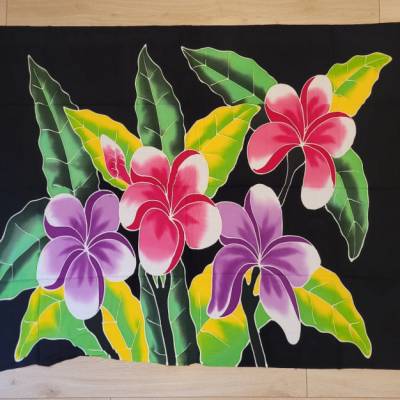 Wickelrock Sari "Flower - Blumen" fransenlos, mit Sarongschnalle, 185x112 cm, schwarz, bunte Blumen, 330 g