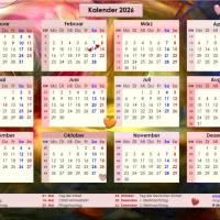 Jahreskalender 2026 auf einen Blick – Akustik, PDF – DIN A4 zum Ausdrucken