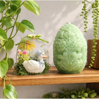 Osterdekoration - 2-er Set - Kerze und Osterei mit Kaltporzellan Verzierung