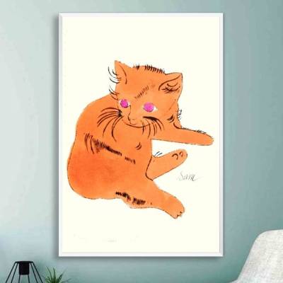 Kleine Katze in Orange nach Andy Warhols Lithographien Kunst Druck für Katzenliebhaber Poster oder Leinwand