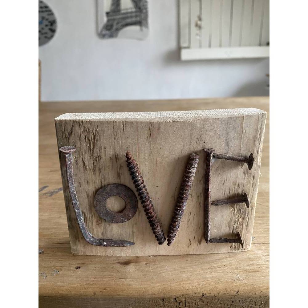 Love kleines Holzschild mit Botschaft, Upcycling, Spruchschild, kleines Geschenk Bild 3