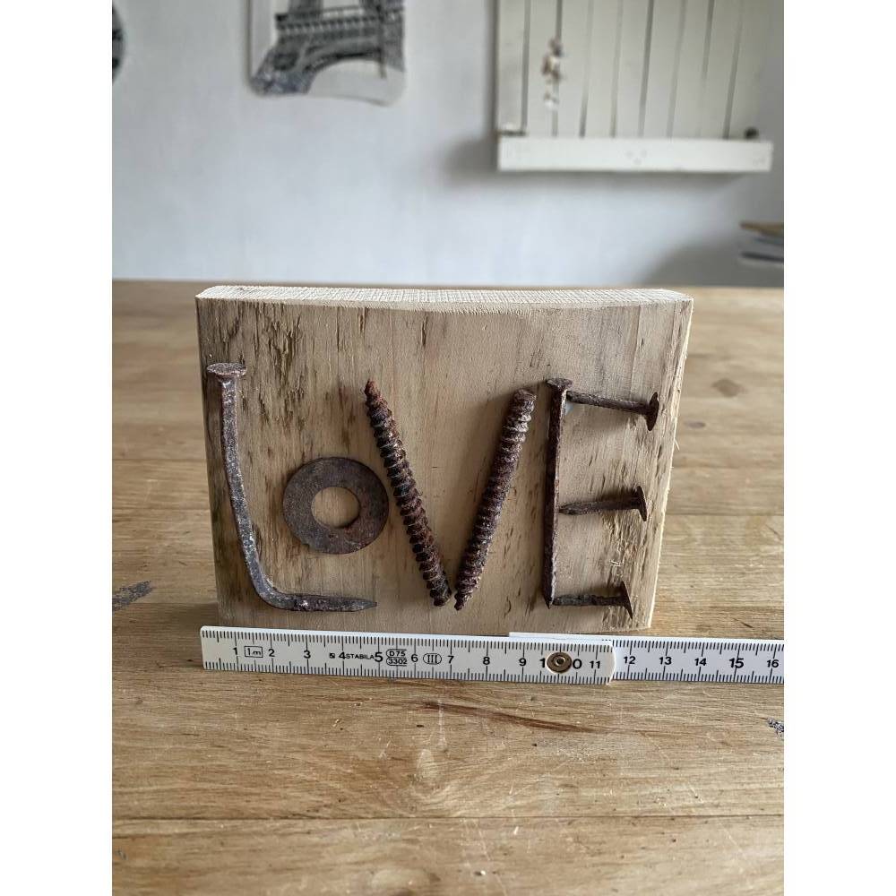 Love kleines Holzschild mit Botschaft, Upcycling, Spruchschild, kleines Geschenk Bild 5